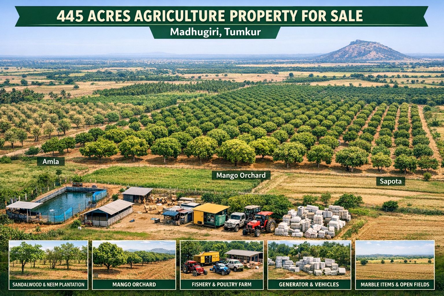 🆔 *PROPERTY ID – 5792* 🌿 *445 acres Massive Agriculture Property for Sale – Madhugiri, Tumkur*